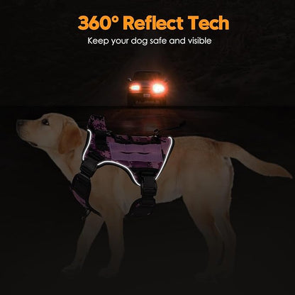 Heavy-Duty Tactical Dog Harness for Large Dogs, No Pull Adjustable Reflective Pet Vest with Molle System, K9 Military-Grade Control for Service Training, Outdoor &amp; 10+ Breeds, Purple Camo, Small