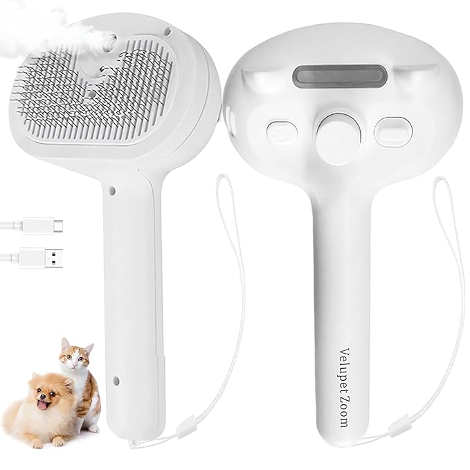 Cat Steam Brush for Shedding, Pet Steam Brush for Dog with Release Button,Anti-Static Pet Spray Hair Removal Comb,Cat Spray Comb for Long &amp; Short Haired Pets,White