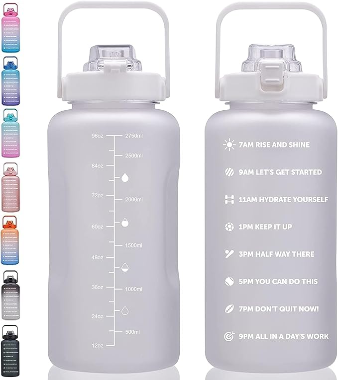 64oz,100oz,128oz Large Motivational Water Bottle with Time Marker, Leakproof &amp; BPA Free Half Gallon Big Water Bottle with Straw Handle Tritan Frosted Water Jug for Gym,Fitness,Outdoor Sports