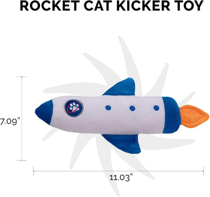 Furhaven Plush Cat Toy w/ Catnip for Indoor Cats, Washable &amp; Durable w/ Refillable Catnip Pocket - Rocket Kicker Plush Toy - White/Blue, One Size