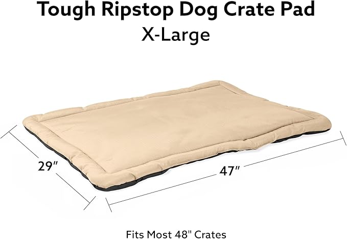 K9 Ballistics Tough Ripstop Dog Crate Pad - Durable &amp; Machine Washable with Non-Skid Bottom and 120-Day Warranty, Fits 48" Wire Crates - X-Large, Sandstone