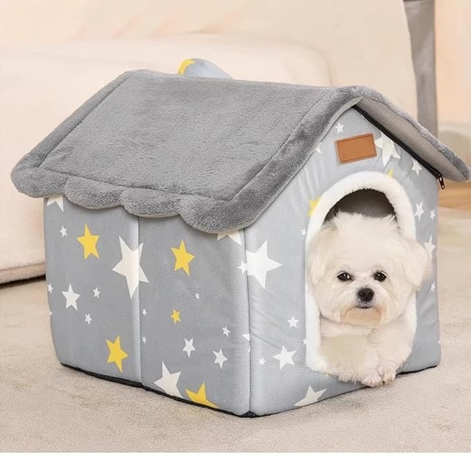 Scnbom Dog House Indoor Puppy Cave Cat Nest Kennel Pet Bed Portable Memory Sponge Foldable Houses with Cushion (Grey, XL:Size fits 18kg/40lbs (Pets))