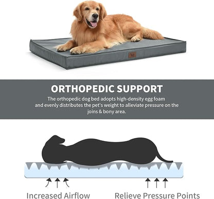 Outdoor Large Dog Bed, Waterproof Dog Bed for Large Dogs, Egg Crate Foam Pet Bed with Removable Washable Oxford Cooling Cover, Grey