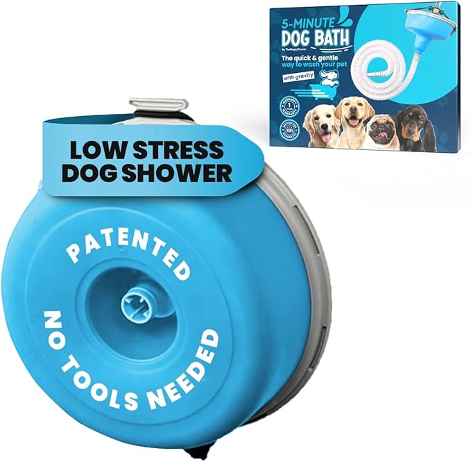 5-MinutePetBath Dog Bath Hose Attachment - Shower Head Accessory for Dog Washing - Low Stress Pet Shower - Portable Wash Station for Grooming, Rinse &amp; Cleaning - Attachable Bathing Essential - Blue