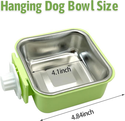 kathson Crate Dog Bowl, Removable Stainless Steel Hanging Pet Kennel Cage Bowl Food &amp; Water Feeder Coop Cup for Puppy, Cat, Rabbit,Guinea Pigs 3pcs Square(Blue,Green,Pink)