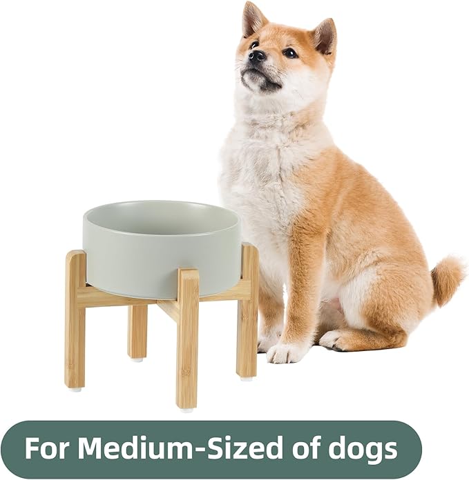 Ceramic Raised Dog Bowl Set, Elevated with Stand, Food and Water Bowl for Medium Breed Dogs, Weighted Dog Dishes, Pet Bowl(7.3&