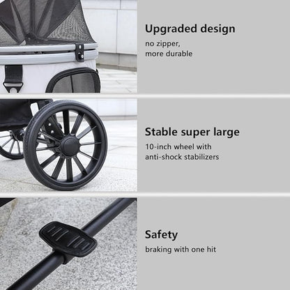 Dog Cat Stroller, Foldable 4 Wheels Dog Stroller for Small Medium Dogs 20 lbs,Pet Strollers for Large Dogs 50lbs, Stable Anti-Shock Detachble Carrier,with 360°Swiveling Front Wheel forTravel