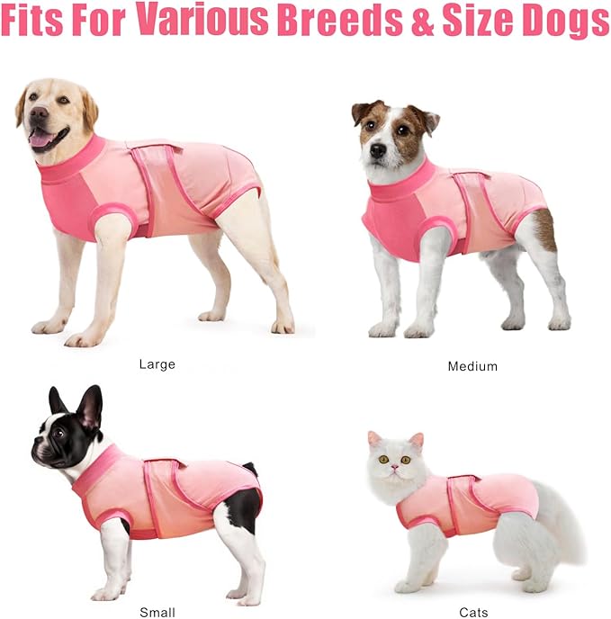 Idepet Dog Recovery Suit Female,Dogs Onesie Suit Surgery Male Breathable Pet Bodysuit for Spay Neuter E-Collar &amp; Cone Alternative Surgical Suit Puppy Abdominal Anti Licking Wounds Shirt (Pink, XL)