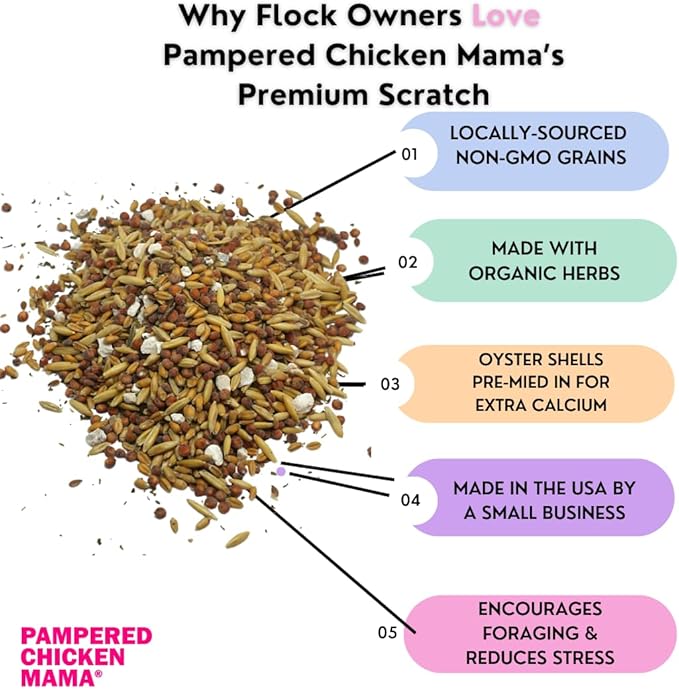 Pampered Chicken Mama Backyard Feed - Premium Scratch Treat - High Protein &amp; Calcium All-Natural Grower Feed Supplies for Laying Chickens (2.5 Pounds)