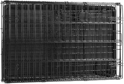 Amazon Basics Durable, Foldable, Collapsible, Portable Metal Wire Dog Crate with Tray, Single Door with Divider Panel, Easy to Assemble &amp; Clean, 36 x 23 x 25 in, Black
