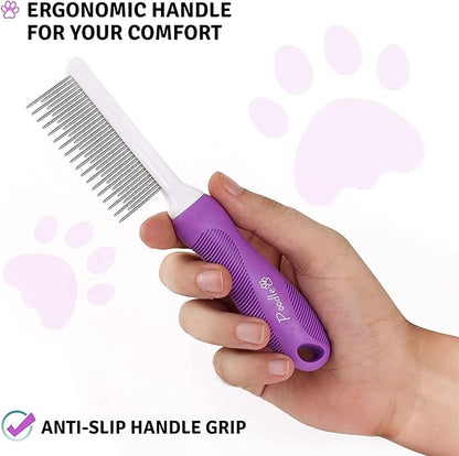 Poodle Pet Detangling Pet Comb with Long &amp; Short Stainless Steel Teeth for Removing Matted Fur, Knots &amp; Tangles – Detangler Tool Accessories for Safe &amp; Gentle DIY Dog &amp; Cat Grooming
