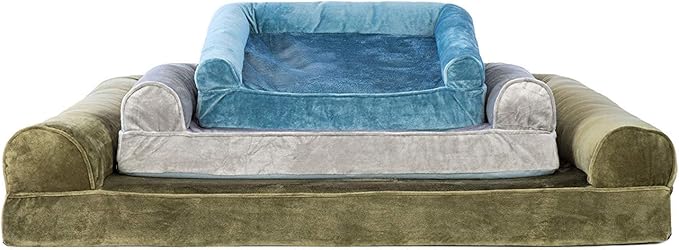 FurHaven Soft, Orthopedic Foam Sofa Dog Bed with Washable &amp; Removable Cover - Faux Fur/Velvet - Dark Sage, Dogs Up to 35 lbs - Medium