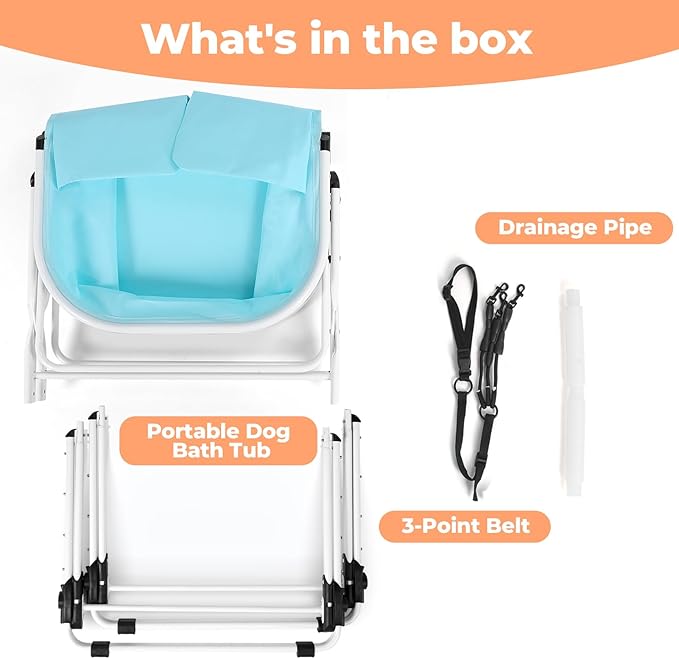 Elevated Portable Dog Bathtub, 5 Height Adjustable Dog Washing Station for Pet Shower and Grooming Foldable Bathing Tub with Storage &amp; Anti-Slip Design for Small Large Dogs Cats