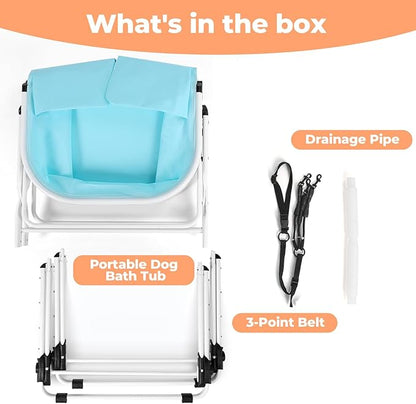 Elevated Portable Dog Bathtub, 5 Height Adjustable Dog Washing Station for Pet Shower and Grooming Foldable Bathing Tub with Storage &amp; Anti-Slip Design for Small Large Dogs Cats