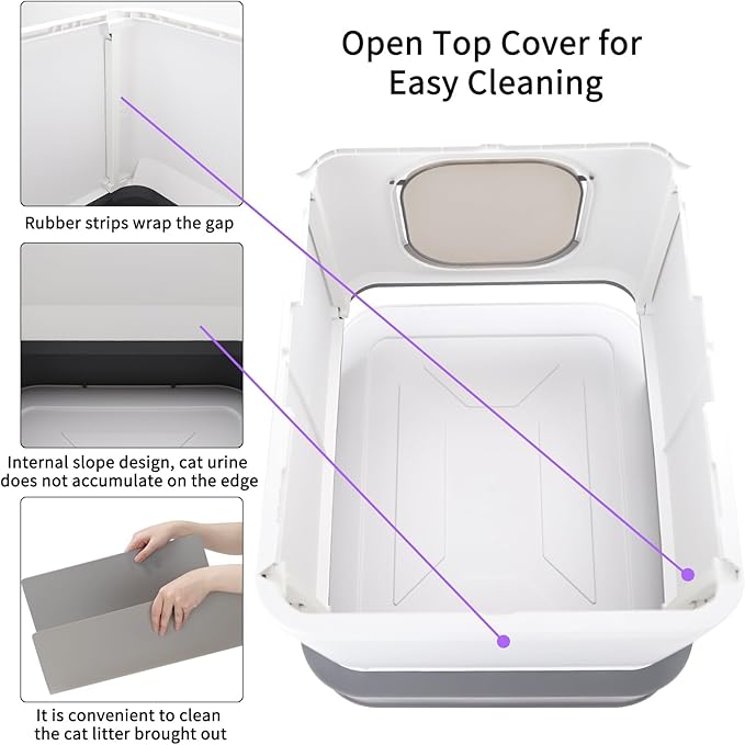 RIZZARI Cat Litter Box Stainless Steel Top-Entry : Leak-Proof Enclosed Design Reduces Odor, for Indoor Cats &amp; Owners (Dark Gray)