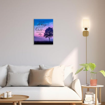 Christian Tree Wall Art I Can Do All Things Canvas Wall Decor Prints Framed Painting Purple Pictures Gifts Artwork for Bathroom Bedroom 16"x20"
