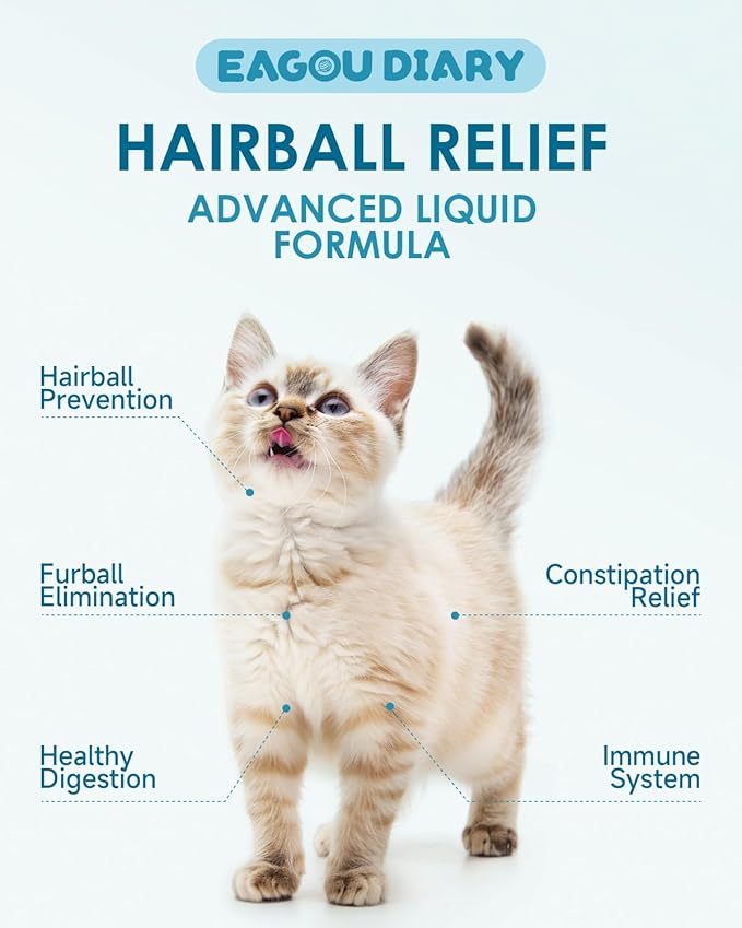 Hairball Treatment for Cats,Cat Hairball Remedy,Hair Ball Relief,Feline Digestive Support Supplement with Enzymes,Fiber &amp; Psyllium Husk–Natural Constipation Relief (Cat Grass Flavor/2floz)