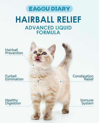 Hairball Treatment for Cats,Cat Hairball Remedy,Hair Ball Relief,Feline Digestive Support Supplement with Enzymes,Fiber &amp; Psyllium Husk–Natural Constipation Relief (Cat Grass Flavor/2floz)