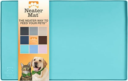 Neater Pet Brands Neater Mat Pet Mats for Food and Water, Cat &amp; Dog Bowl Mat Waterproof Silicone, Feeding Tray, Dog Food Mats for Floors, Placemat w/Raised Edge for Under Bowls, 16” x 10”, Aquamarine