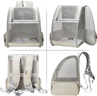 Texsens Pet Backpack Carrier for Small Cats Dogs | Ventilated Design, Safety Straps, Buckle Support, Collapsible | Designed for Travel, Hiking &amp; Outdoor Use (Creamy White)