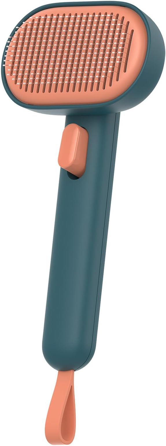 Aumuca Dog Brush for Shedding, Self Cleaning Cat Grooming Brush with Release Button, Cat Hair Brush to Remove Loose Fur, Tangles &amp; Dirt, Great for Long and Short Haired Cats, Green