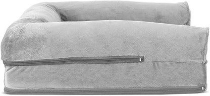 Furhaven Orthopedic Dog Bed for Medium/Small Dogs w/ Removable Bolsters &amp; Washable Cover, For Dogs Up to 35 lbs - Faux Fur &amp; Velvet Sofa - Smoke Gray, Medium