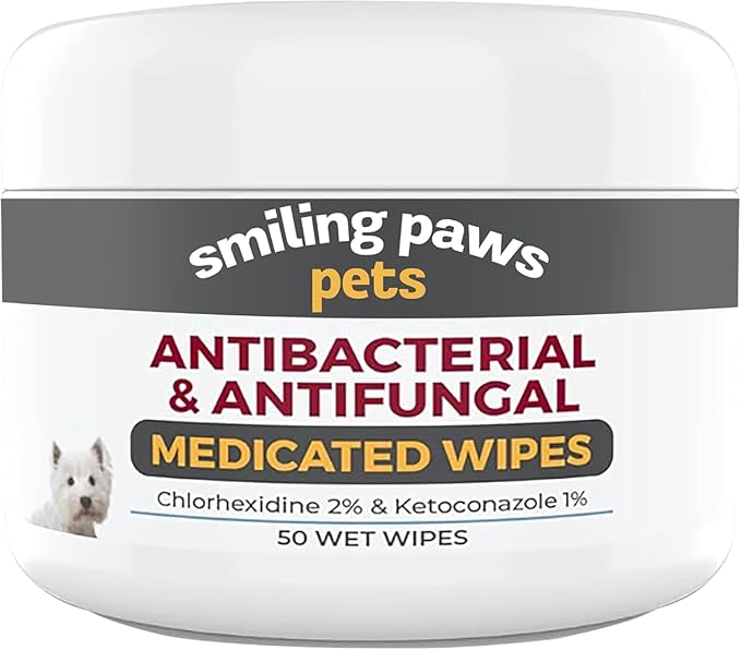 Smiling Paws Pets - Antibacterial &amp; Antifungal Wipes for Dogs &amp; Cats (with Chlorhexidine &amp; Ketoconazole)
