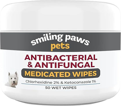 Smiling Paws Pets - Antibacterial &amp; Antifungal Wipes for Dogs &amp; Cats (with Chlorhexidine &amp; Ketoconazole)