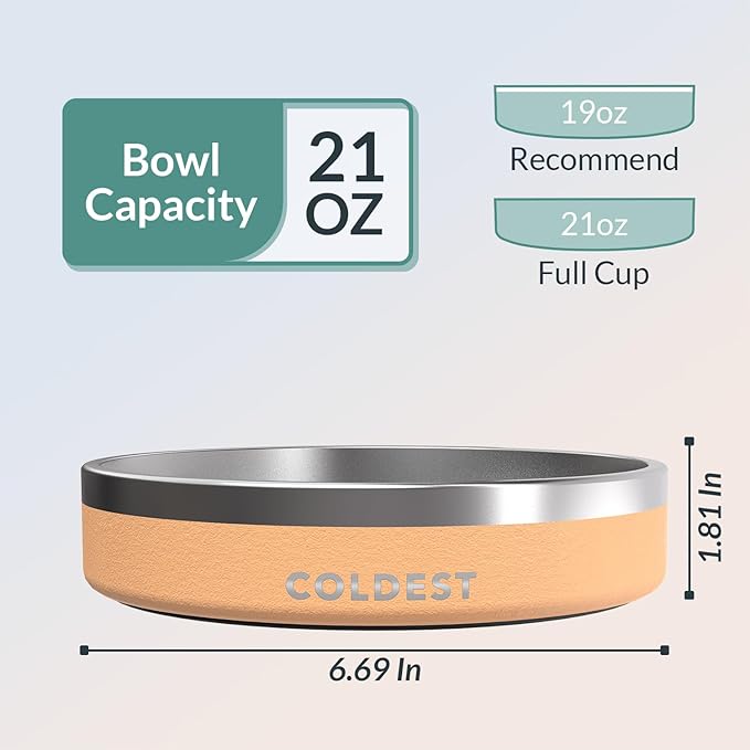 Coldest Dog Bowl - Anti Rust Metal, Non Slip, 3 Layers Insulated Stainless Steel Dog Bowls - Spill Proof &amp; Heavy Duty - Water Bowl for Dogs, Cats &amp; Pets, Dish Washer Safe (21 oz, Sahara Tan)