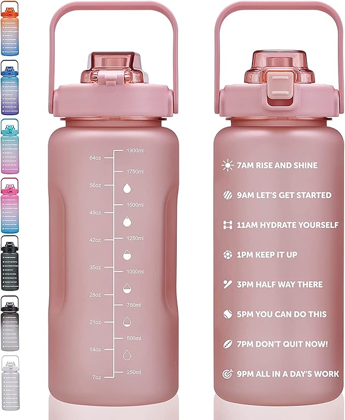 64oz,100oz,128oz Large Motivational Water Bottle with Time Marker, Leakproof &amp; BPA Free Half Gallon Big Water Bottle with Straw Handle Tritan Frosted Water Jug for Gym,Fitness,Outdoor Sports