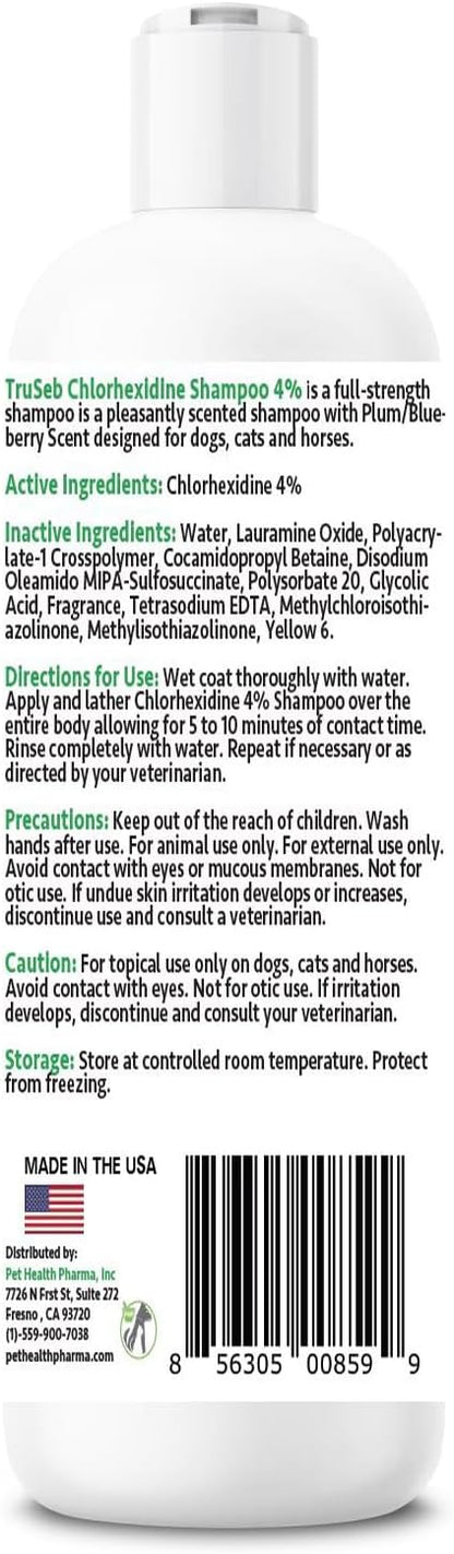 Truseb Topical Chlorhexidine 4% Shampoo for Dogs, Cats &amp; Horses (12 oz)- with Aloe for Cleansing (Chlorhexidine 4% Shampoo, 12 oz)