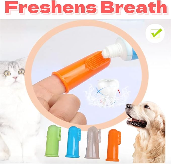4 Pack Pet Tooth Brushing Kit – Extra Soft Finger Toothbrushes for Cats &amp; Dogs Gentle Plaque &amp; Tartar Removal, Freshens Breath Pain-Free Teeth Cleaning for Small to Large Pets