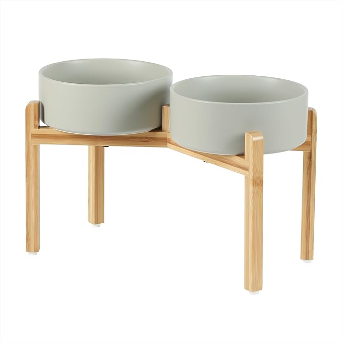 Ceramic Raised Double Bowls Set with Stand, Food &amp; Water Bowls for Large Breed Dogs, Weighted Dog Dishes, Pet Bowl(8.2&