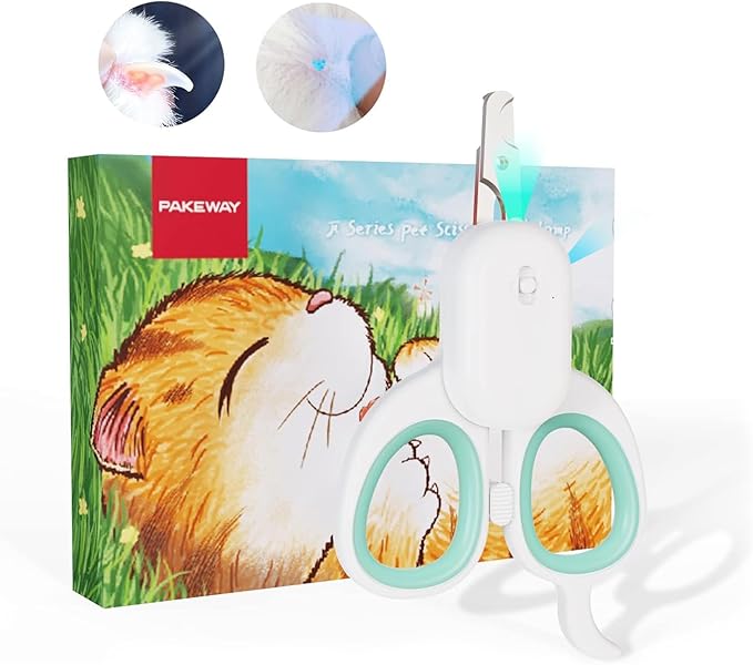 PAKEWAY Pet Nail Clipper with LED &amp; -U-V Light, Cat Claw Trimmer with Ultra Bright LED Light for Nail Bloodline to Avoid Over Cutting, Sharp Angled Blade Grooming Tool for Dog Cat Rabbit Small Animals