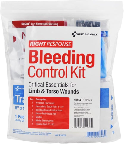 First Aid Only 91134 Critical Essentials Bleeding Control Kit for Limb &amp; Torso Wounds, 8 Pieces