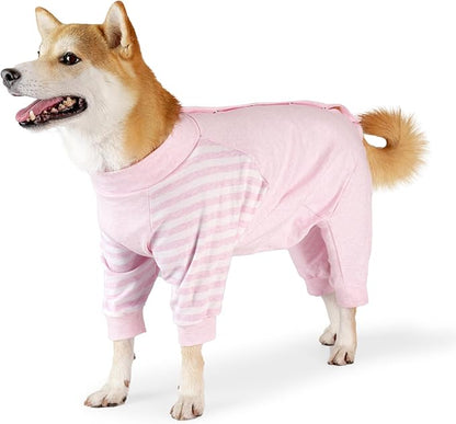 Dog Recovery Suit, Abdominal Wound After Surgery Wear, Anti Licking Bodysuit with Snaps, E-Collar &amp; Cone Alternatives, Long Sleeve Dog Spay Surgical Pajamas Prevent Shedding(XL, Pink)