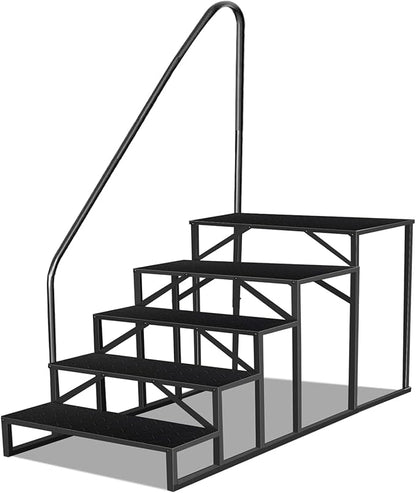 RV Stairs 5 Step, RV Steps Anti-Slip, Hot Tub Steps with Handrail, 660 lbs Hot Tub Steps Step Ladder for 5th Wheel RV, Mobile Home Stairs, REL-0402