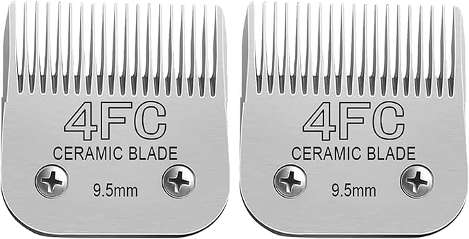 Detachable Pet Dog Clipper Blades, Compatible with Size-4FC (9.5mm), Most Oster A5, KM Series Clippers,Made of Ceramic Blade &amp; Stainless Steel Blade 2Pack