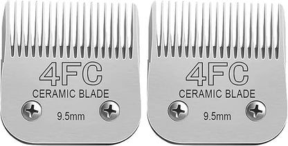 Detachable Pet Dog Clipper Blades, Compatible with Size-4FC (9.5mm), Most Oster A5, KM Series Clippers,Made of Ceramic Blade &amp; Stainless Steel Blade 2Pack