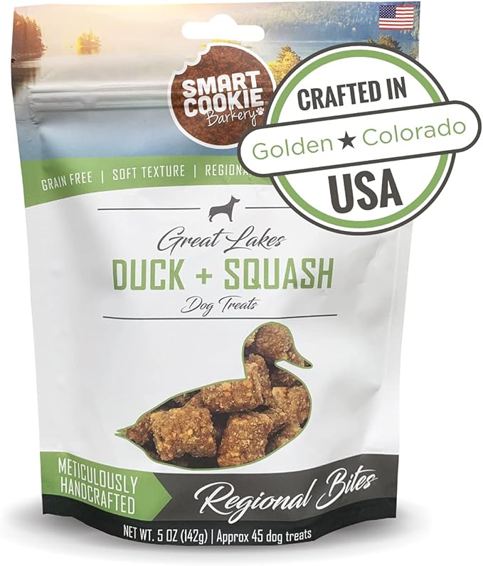 Smart Cookie All Natural Soft Dog Treats - Duck &amp; Squash - Training Treats for Dogs with Allergies or Sensitive Stomachs - Grain Free Dog Treats, Chewy, Human-Grade, Made in USA - 5oz Bag