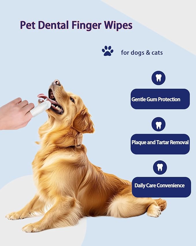 Dog Dental Wipes – Pet Teeth Cleaning Finger Pads for Dogs &amp; Cats, 50 Count – Remove Plaque &amp; Tartar, Freshen Breath, Easy Oral Care, Tea Polyphenol Formula