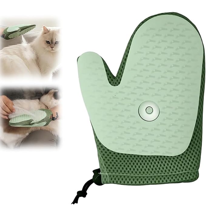 All-in-One Grooming Mist Glove for Pets with Spray - Upgrade Efficient Pet Hair Remover Gloves Grooming Spray Comb, Gentle Fast Deshedding &amp; Massage for Dogs Cats (Green)