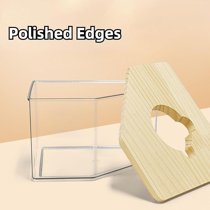 Hamster Sand Bath Box Container, Small Pet Sandbox Lid Design Wooden Sandbox Dust Bath, Transparent Bathroom &amp; Digging Box Acrylic Syrian Hamster Litter Box Small Animal Accessories (D Large)