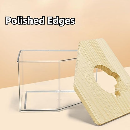 Hamster Sand Bath Box Container, Small Pet Sandbox Lid Design Wooden Sandbox Dust Bath, Transparent Bathroom &amp; Digging Box Acrylic Syrian Hamster Litter Box Animal Accessories (D Small)