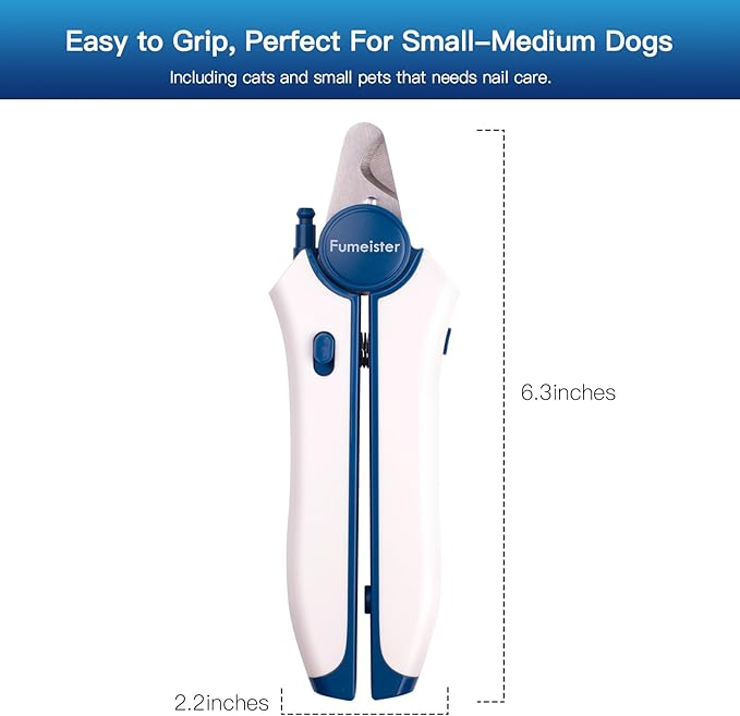 Type-C Rechargeable Dog &amp; Cat Nail Clippers - LED Pet Nail Trimmer with Built-in Nail File, Extra Sharp Blades for Small &amp; Medium Dogs, Indoor Cats (Blue)