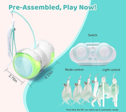 Remote Control Cat Toy with Auto Mode - Interactive Cat Toy Feather for Indoor, Moving Cats Catnip Toys &amp; LED to Keep Bored Cats Active &amp; Entertained