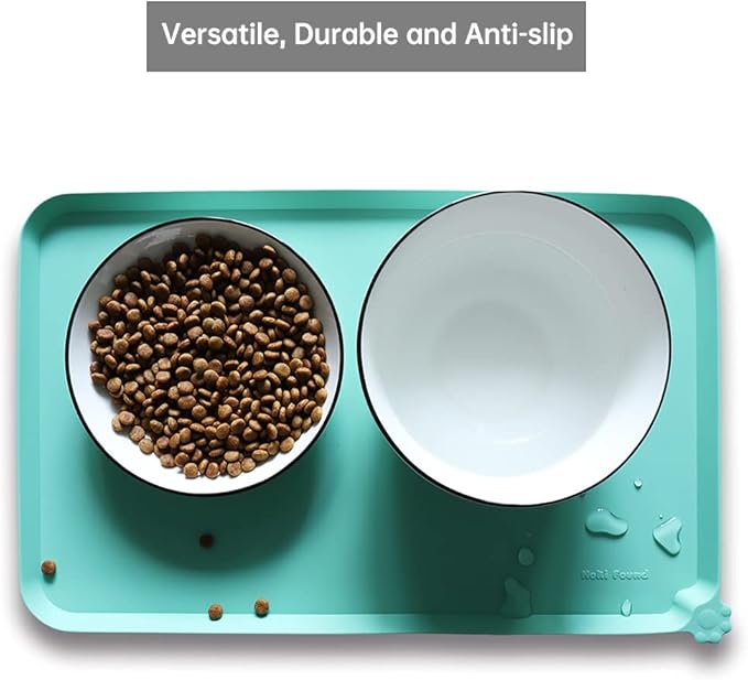 Hoki Found Silicone Pet Food Mats - Non Slip Cat &amp; Dog Bowl Placemats - Waterproof Pet Feeding Mats - Cool Mint