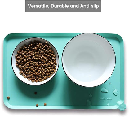Hoki Found Silicone Pet Food Mats - Non Slip Cat &amp; Dog Bowl Placemats - Waterproof Pet Feeding Mats - Cool Mint