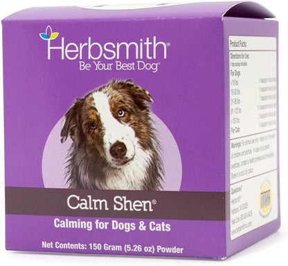Herbsmith Calm Shen – Herbal Blend for Dogs &amp; Cats – Natural Anxiety Remedy for Dogs &amp; Cats – Feline and Canine Calming Supplement – 150g Powder