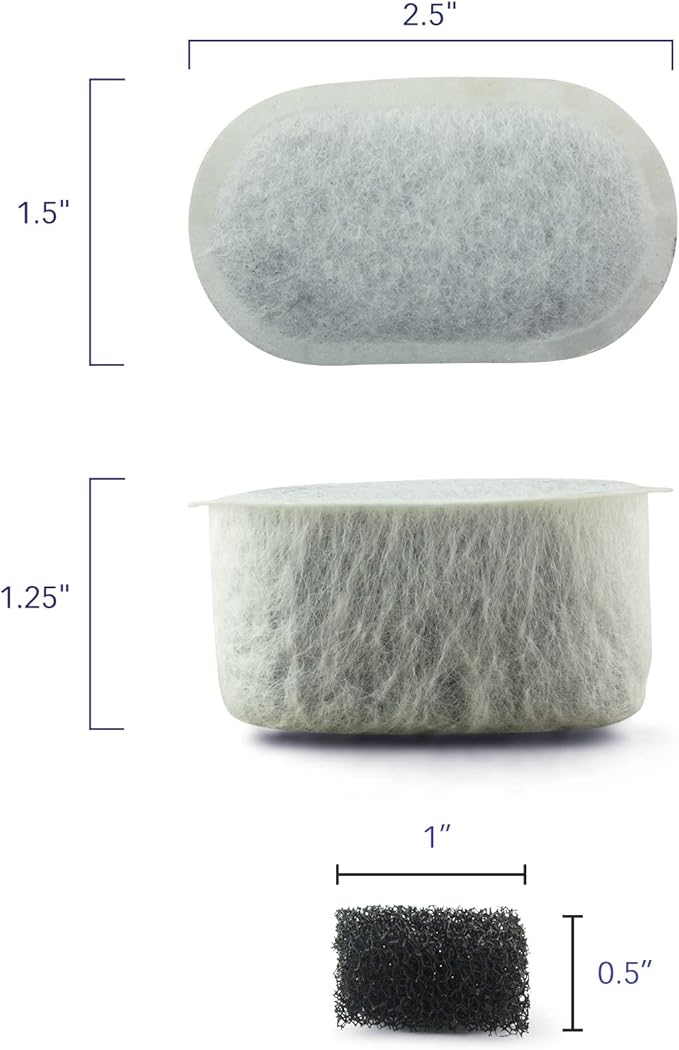 PET STANDARD Replacement Water Filter &amp; 4 Pack Replacement Pre-Filter Sponges Compatible With WOPET® 67oz/2L Automatic Pet Fountain, Pack of 10